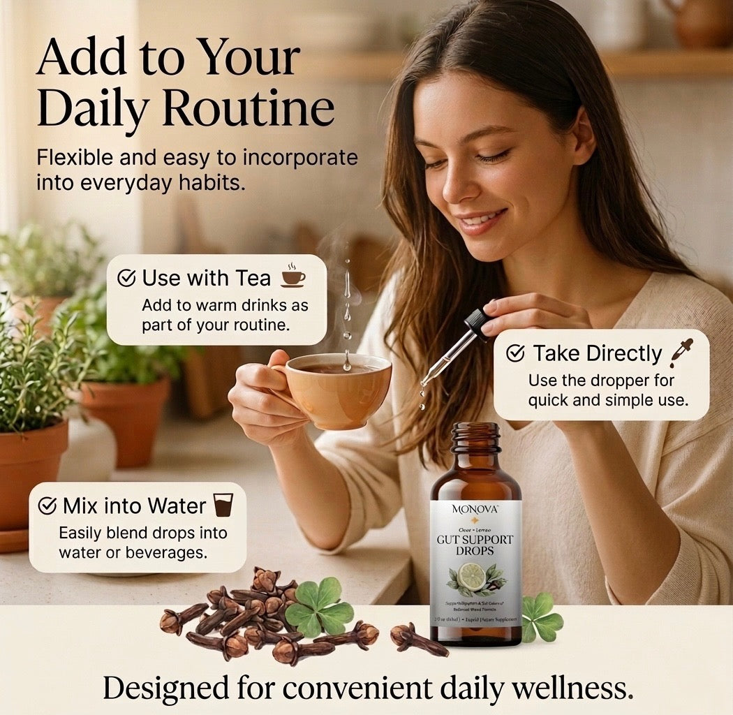 MoNova Clove & Lemon Gut Support Drops – Liquid Digestive Support Supplement – Sugar-Free Botanical Formula with Acacia Fiber – Supports Digestive Comfort & Gut Balance – 2 fl oz (60 Servings)