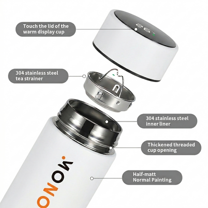 MoNova Smart Temperature Display Bottle 500ml – Stainless Steel Vacuum Insulated Water Bottle with LED Touch Screen, Tea Infuser, Leakproof Travel Mug for Coffee & Tea