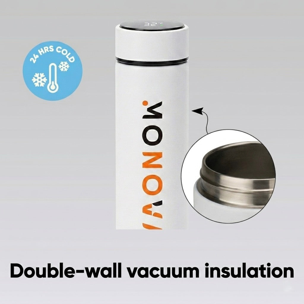 MoNova Smart Temperature Display Bottle 500ml – Stainless Steel Vacuum Insulated Water Bottle with LED Touch Screen, Tea Infuser, Leakproof Travel Mug for Coffee & Tea