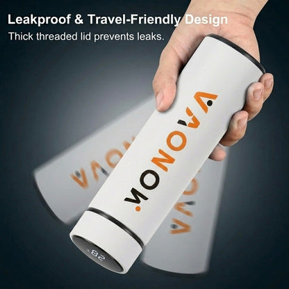 MoNova Smart Temperature Display Bottle 500ml – Stainless Steel Vacuum Insulated Water Bottle with LED Touch Screen, Tea Infuser, Leakproof Travel Mug for Coffee & Tea